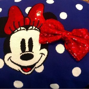GAP Minnie Mouse Sequin Polka Dot Sweater & Sequin Hair Bow Size: LARGE